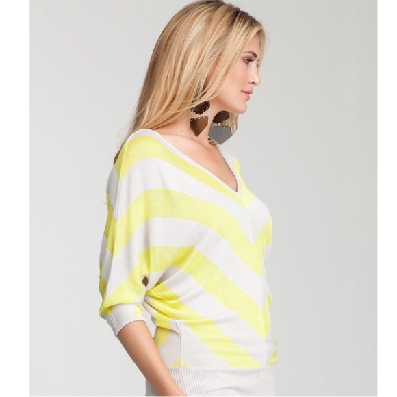 NWT Bebe Neon Yellow Chevron Stripe Sweater Top - Picture 1 of 6